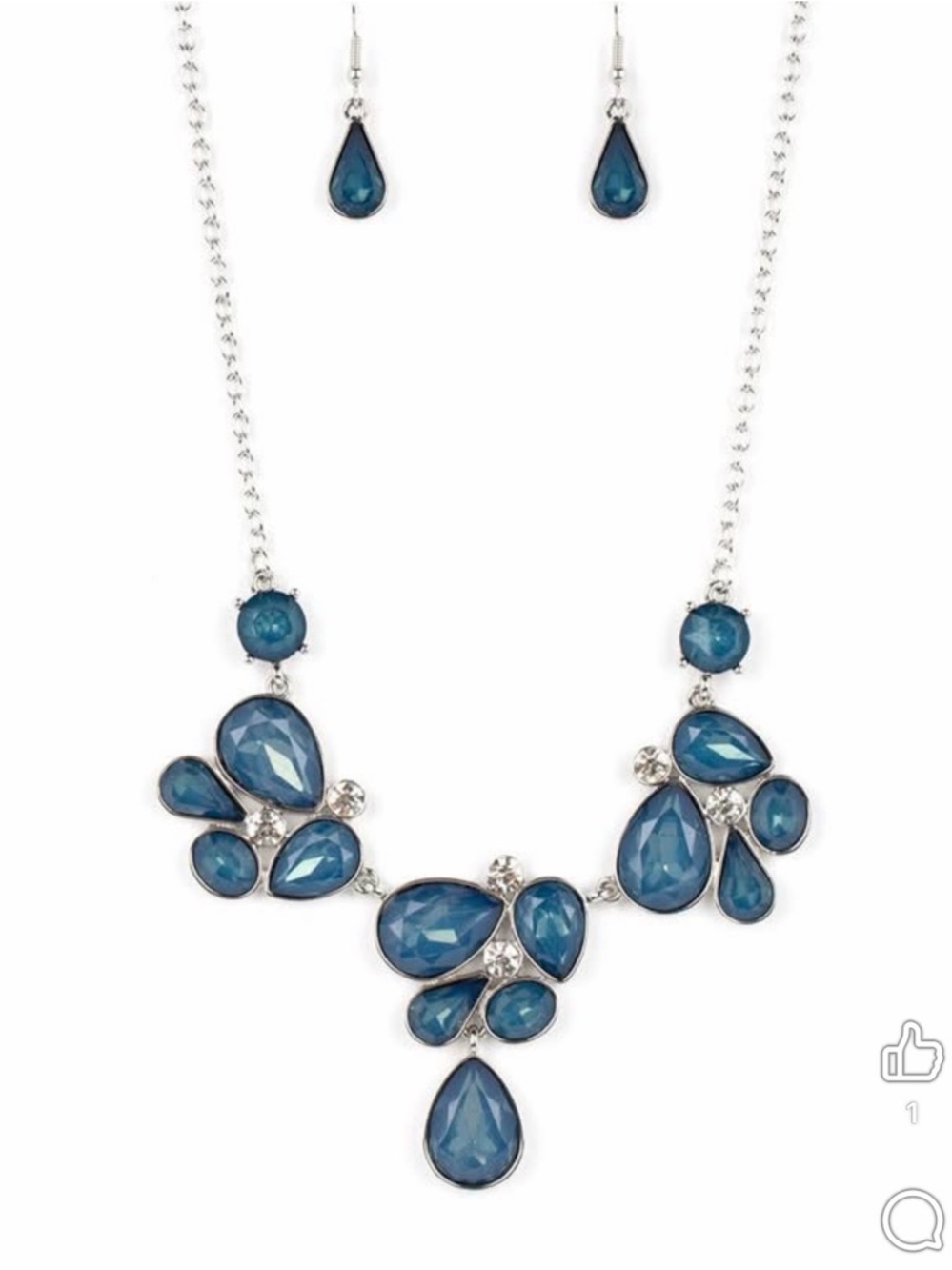 paparazzi Silver-Tone Blue Teardrop Bib Necklace Set